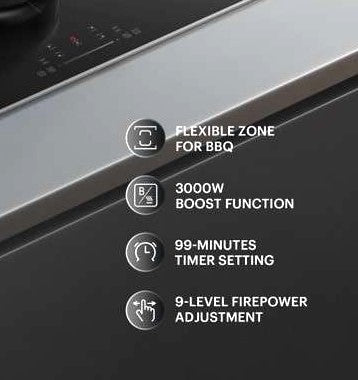 High Power Induction Hob | Full Flexi Induction Zone | Model: H50 | Pioneer Free Style Cooking | Automatic Power Off Protection | Width : 90cm