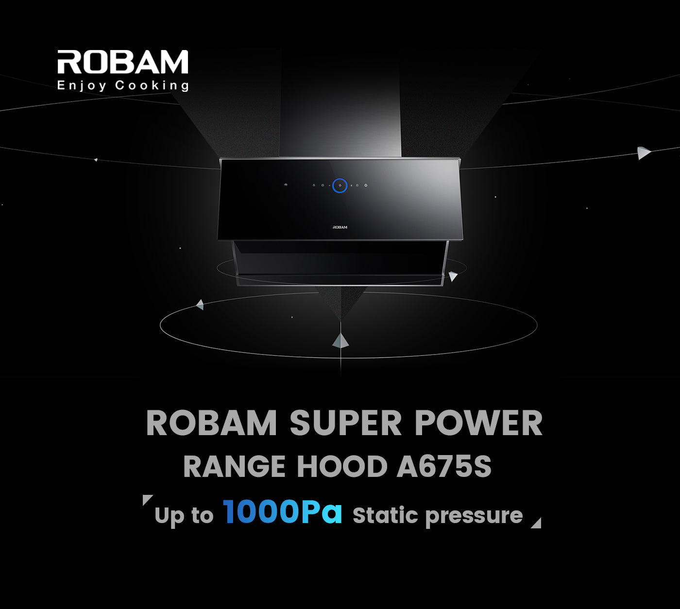 Range Hood | Side Draft type | Model: A675S | 90cm | Airflow: 1500 m3/hr | Pressure: 1000 Pa | Noise: < 50dB | AI Smart Gesture Control