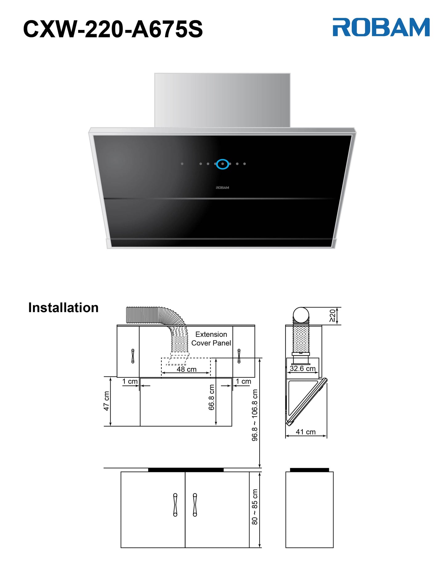 Range Hood | Side Draft type | Model: A675S | 90cm | Airflow: 1500 m3/hr | Pressure: 1000 Pa | Noise: < 50dB | AI Smart Gesture Control