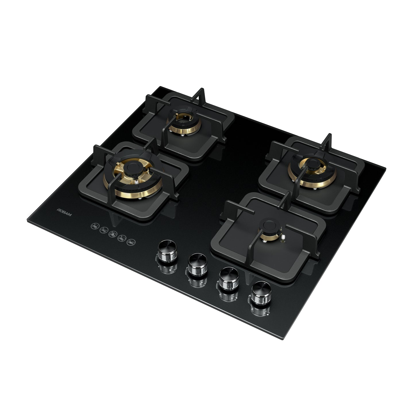 Black Gold Series | Model: B420 | Premium Brass Burners |Explosion Proof 8mm Black Glass | 60cm width