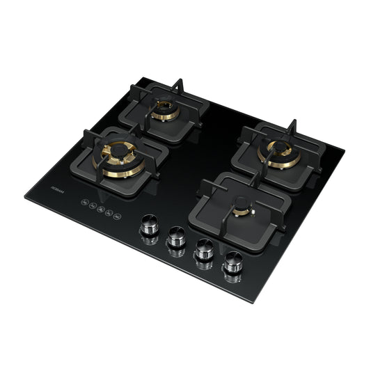 Black Gold Series | Model: B420 | Premium Brass Burners |Explosion Proof 8mm Black Glass | 60cm width