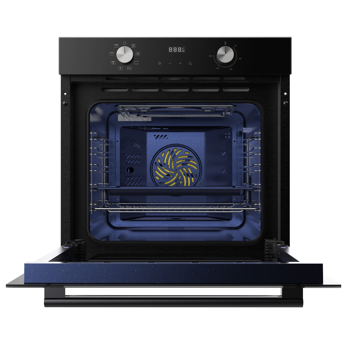 ROBAM RQ330 oven with door open, showing the blue enamel interior
