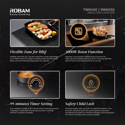 High Power Induction Hob | Full Flexi Induction Zone | Model: JZD-9W6H50 | Pioneer Free Style Cooking | Automatic Power Off Protection | Width : 90cm