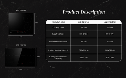 High Power Induction Hob | Full Flexi Induction Zone | Model: JZD-9W6H50 | Pioneer Free Style Cooking | Automatic Power Off Protection | Width : 90cm