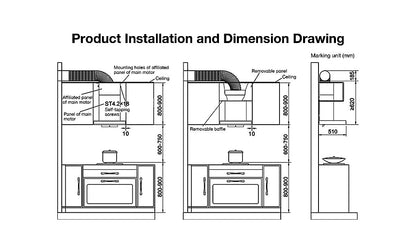 Range Hood | T-shaped type | Model: A8323 | 90cm | Airflow: 1180 m3/hr | Pressure: 1000 Pa | Noise: < 47dB on Low level Fan Speed