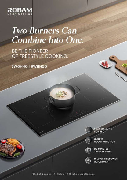 High Power Induction Hob | Full Flexi Induction Zone | Model: H50 | Pioneer Free Style Cooking | Automatic Power Off Protection | Width : 90cm