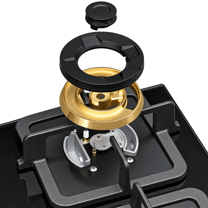 Black Gold Series | Model: B420 | Premium Brass Burners |Explosion Proof 8mm Black Glass | 60cm width