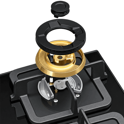Black Gold Series | Model: B420 | Premium Brass Burners |Explosion Proof 8mm Black Glass | 60cm width