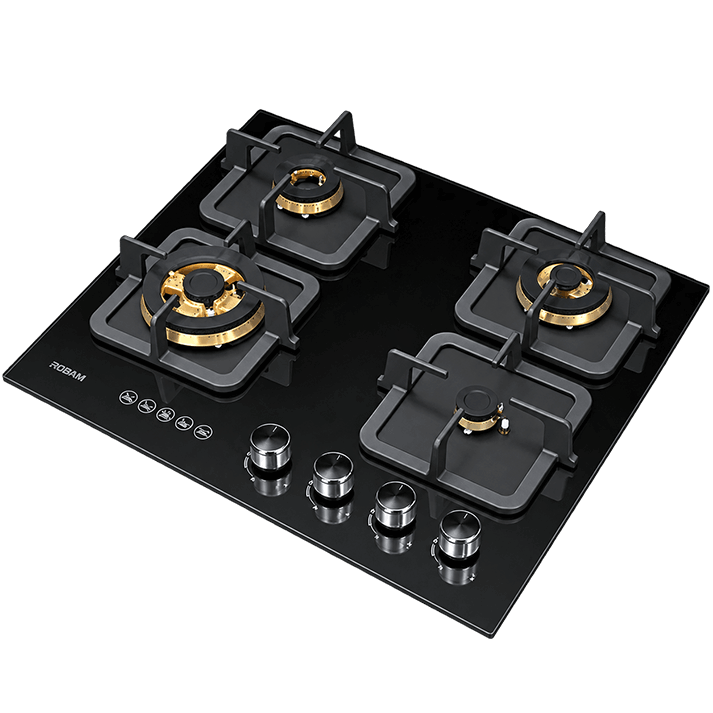 Black Gold Series | Model: B420 | Premium Brass Burners |Explosion Proof 8mm Black Glass | 60cm width