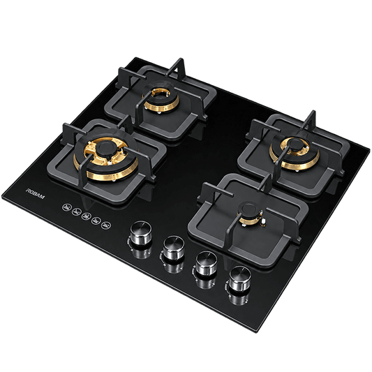 Black Gold Series | Model: B420 | Premium Brass Burners |Explosion Proof 8mm Black Glass | 60cm width