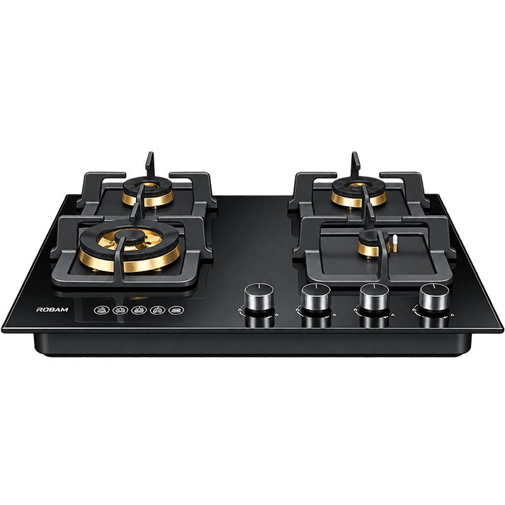 Black Gold Series | Model: B420 | Premium Brass Burners |Explosion Proof 8mm Black Glass | 60cm width