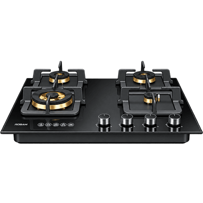 Black Gold Series | Model: B420 | Premium Brass Burners |Explosion Proof 8mm Black Glass | 60cm width