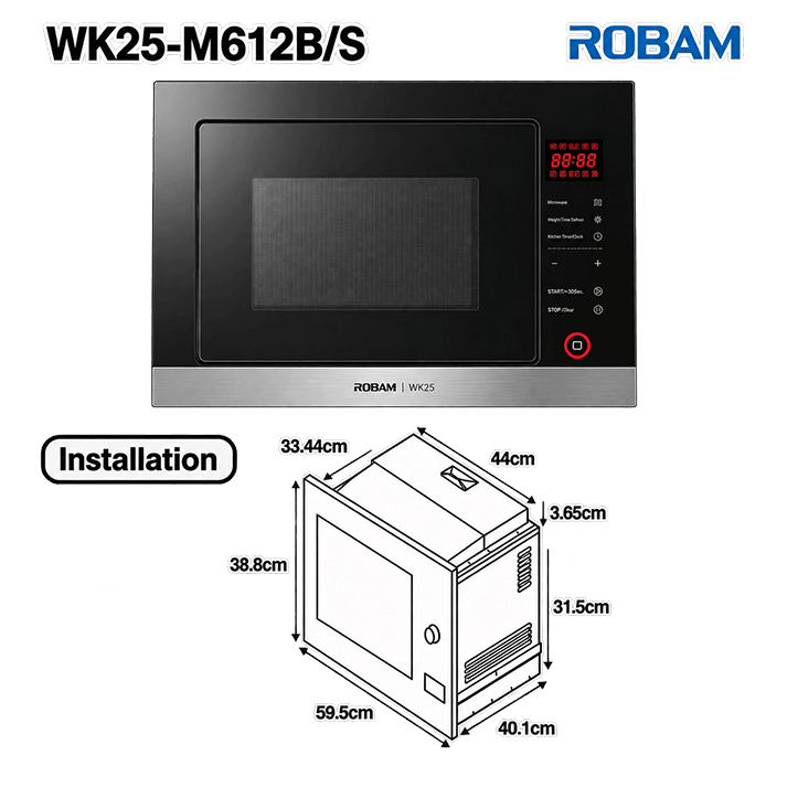 High Power Microwave Oven | Built-in | Model: M612S | Width: 60cm | Capacity:  25L | Power: 1450W