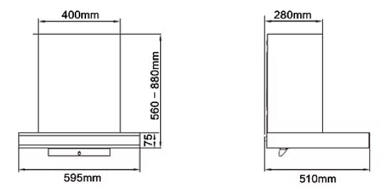 Range Hood | T-shaped type | Model: A8300 | 60cm | Airflow: 1200 m3/hr | Pressure: 450 Pa | Noise: < 56dB