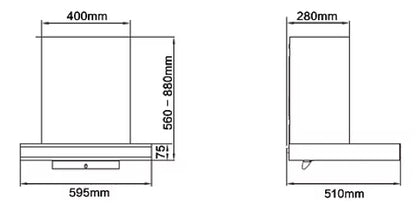 Range Hood | T-shaped type | Model: A8300 | 60cm | Airflow: 1200 m3/hr | Pressure: 450 Pa | Noise: < 56dB