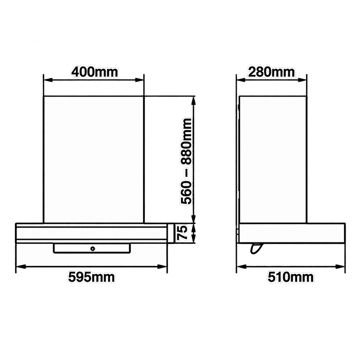 Range Hood | T-shaped type | Model: A830 | 60cm | Airflow: 1080 m3/hr | Pressure: 800Pa | Noise: < 56dB