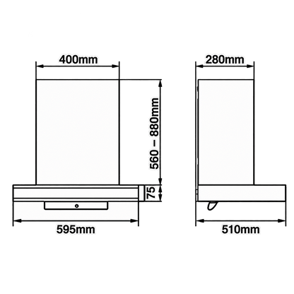 Range Hood | T-shaped type | Model: A830 | 60cm | Airflow: 1080 m3/hr | Pressure: 800Pa | Noise: < 56dB