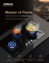 Load image into Gallery viewer, Black Gold Series | Model: B420 | Premium Brass Burners |Explosion Proof 8mm Black Glass | 60cm width
