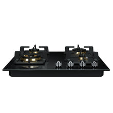 Load image into Gallery viewer, Black Gold Series | Model: B420 | Premium Brass Burners |Explosion Proof 8mm Black Glass | 60cm width

