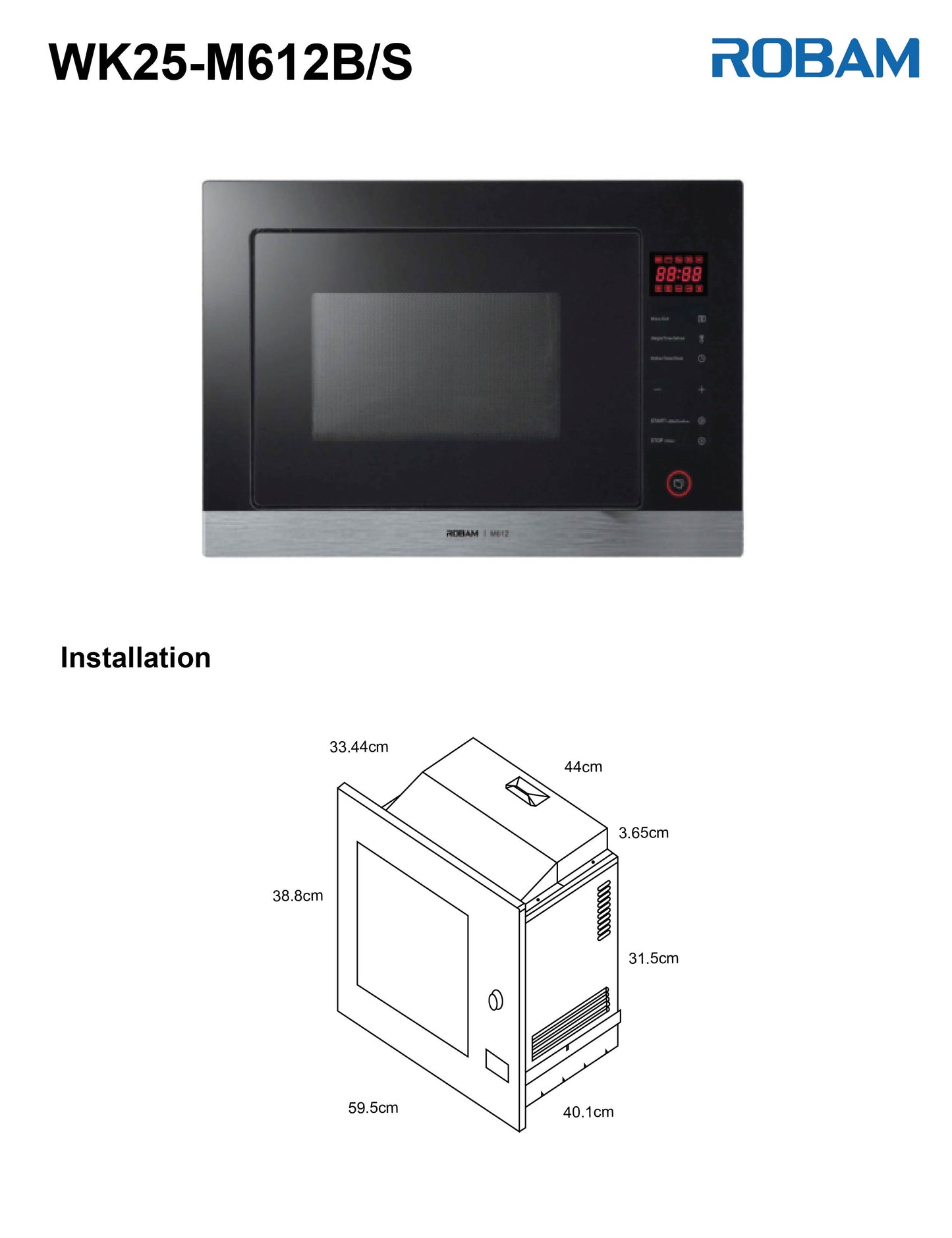 High Power Microwave Oven | Built-in | Model: M612S | Width: 60cm | Capacity:  25L | Power: 1450W