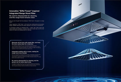 Range Hood | Deep Cavity type | Model: A837 | 90cm | Airflow: 1200 m3/hr | Pressure: 800 Pa | Noise: < 53dB