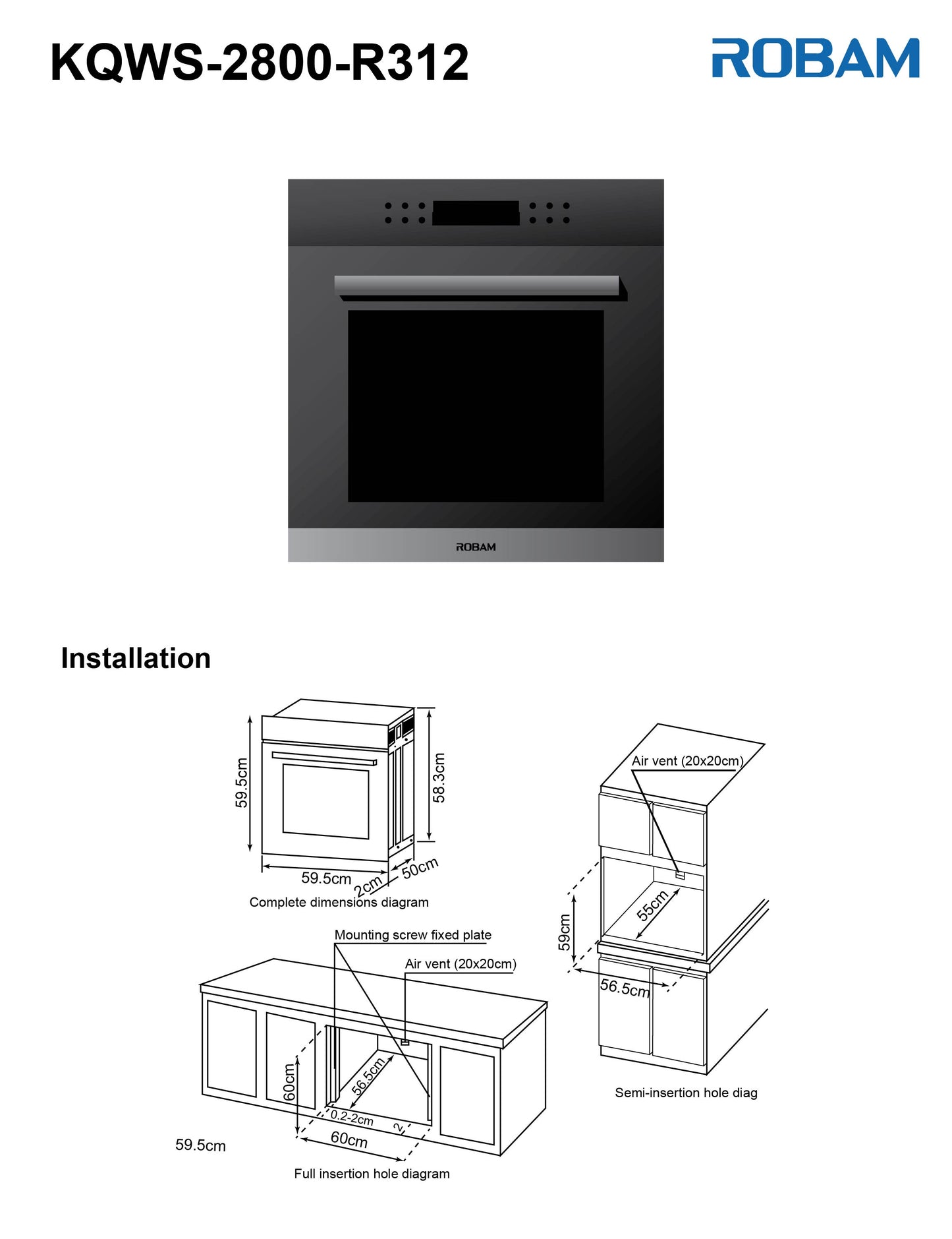 Professional Oven For Home | Model: R312 | Modern Design with Touch Controls | Dual Temperature In Same Cavity |  Width: 60cm