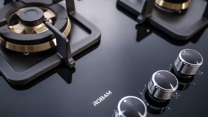 Black Gold Series | Model: B520 | High Power Brass Burners | Explosion Proof 8mm Black Glass | 90cm width